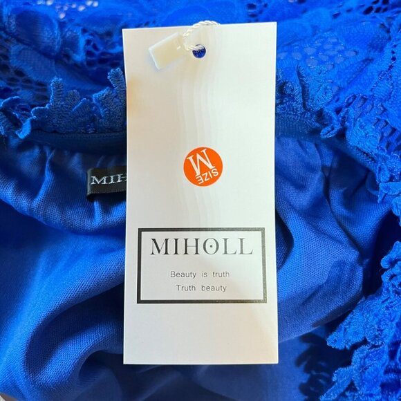 Miholl Cute lace royal blue Ruffle Off Shoulder Top‎ Size M - Picture 6 of 8